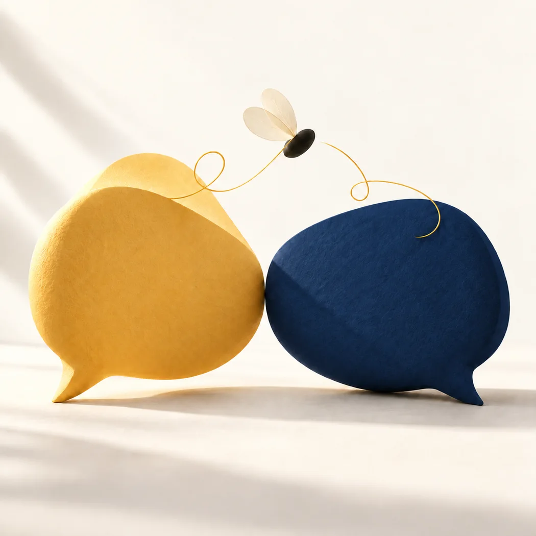 Honey and navy speech bubbles